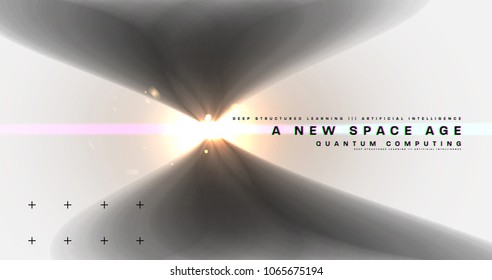 Cosmos futuristic abstract background, quantum space exploration and technology vector poster. Minimalistic shapes, stars and lights for science placards, banners and presentations.