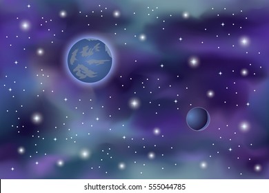 Cosmos galaxy background with shining stars and planets. Vector illustration