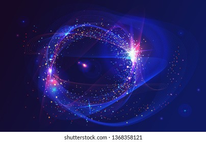 Cosmos galaxy universe wallpaper. Curves fractal elements for technology, science and entertainment background. Creative star glowing advertising banner. Bright light illumination in the dark sky