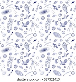 Cosmos hand drawing elements doodle graphic seamless pattern background