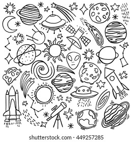 Cosmos hand-drawn doodle set. Vector illustration
