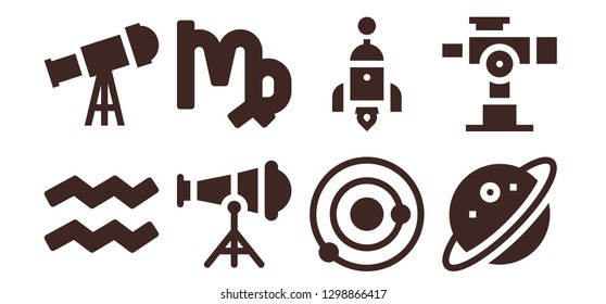  cosmos icon set. 8 filled cosmos icons. Simple modern icons about  - Aquarius, Telescope, Virgo, Solar system, Rocket, Planet