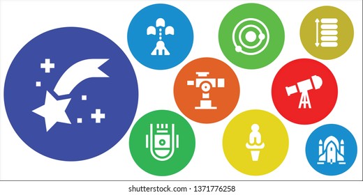 cosmos icon set. 9 filled cosmos icons.  Simple modern icons about  - Shooting star, Spaceship, Solar system, Space capsule, Venus, Telescope, Spacing, Rocket ship