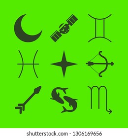 cosmos icon set with gemini, pisces and crescent moon vector illustration