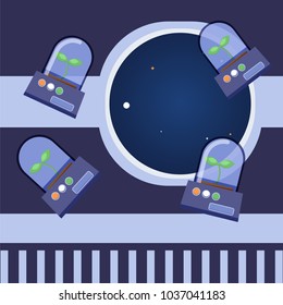 Cosmos icon set. Stock vector illustration of space related objects rockets, space ship, planet, satellite, astronaut helmet, shuttle, asteroid in flat style.