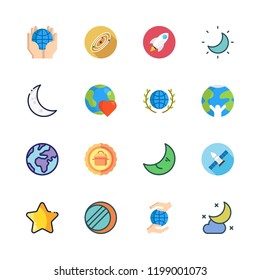 cosmos icon set. vector set about planet earth, solar system, moon and star icons set.