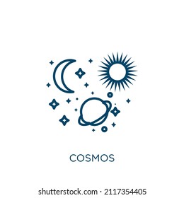 cosmos icon. Thin linear cosmos outline icon isolated on white background. Line vector cosmos sign, symbol for web and mobile