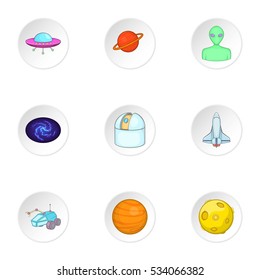 Cosmos icons set. Cartoon illustration of 9 cosmos vector icons for web