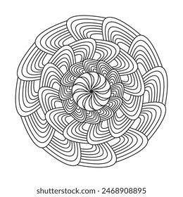 Cosmos Mandala Kids Coloring Book Page for kdp Book Interior. Peaceful Petals, Ability to Relax, Brain Experiences, Harmonious Haven, Peaceful Portraits, Blossoming Beauty mandala design.