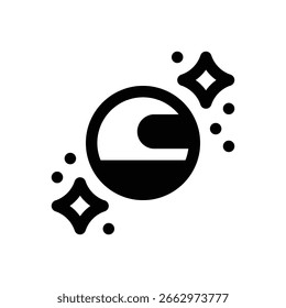Kosmos. Konturenstrichvektorsymbol mit schwarz gefüllten Details.