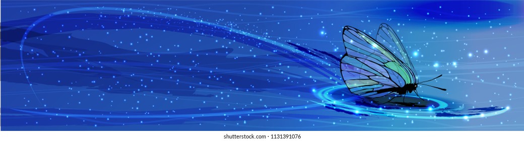 cosmos panoramic horizontal orientation. a beautiful butterfly. magic and beauty of the night sky. constellation butterfly