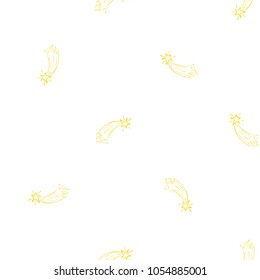 Cosmos patches seamless pattern design with falling star in doodle style. Cute kids cosmic print gold on white  background.