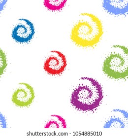 Cosmos patches seamless pattern design with galaxy in doodle style. Cute kids cosmic print colorful on white background.