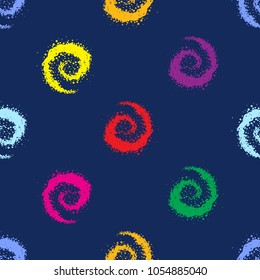 Cosmos patches seamless pattern design with galaxy in doodle style. Cute kids cosmic print colorful on black blue background.