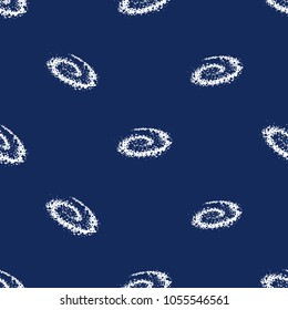Cosmos patches seamless pattern design with galaxy spiral in doodle style. Cute kids cosmic print on black blue background.