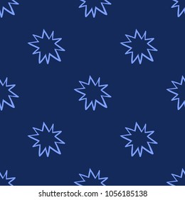 Cosmos patches seamless pattern design with big star in doodle style. Cute kids cosmic print on black blue background.