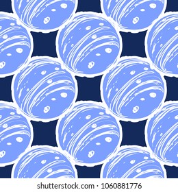 Cosmos patches seamless pattern design with planet in doodle style. Cute kids cosmic print on black blue background.