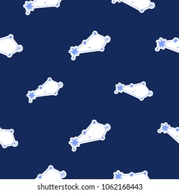 Cosmos patches seamless pattern design with asterism or constellation in doodle style. Cute kids cosmic print on blue background.