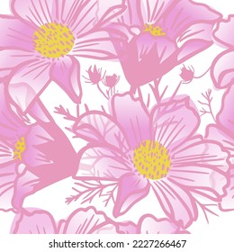 Patrón sin costuras de flor rosa Cosmos. Ilustración del vector
