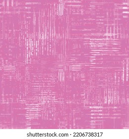 Cosmos Pink Wool Or Cotton Fabric With Flecks And Crossed Stripes. Blurred Plaid Pattern. Tweed Cloth Texture. Abstract Vector.