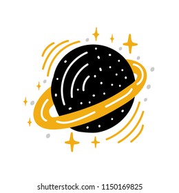 Cosmos print. Black vector illustration. Nursery poster