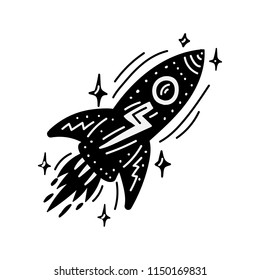 Cosmos print. Black vector illustration. Nursery poster