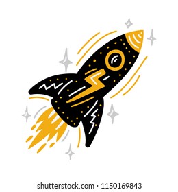 Cosmos print. Black vector illustration. Nursery poster