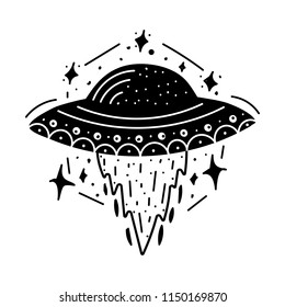 Cosmos print. Black vector illustration. Nursery poster