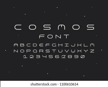 Cosmos regular font. Vector alphabet letters and numbers. Typeface design. 