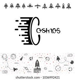 Cosmos and rocket. Science and shuttle,Planets in orbit and space, startup business.