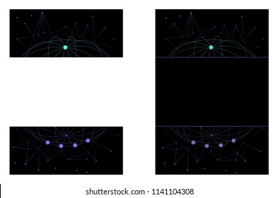 cosmos sci fi background card poster with white text field. dots connected with lines , stars map or polygon mesh , black purple full ultra hd wallpaper vertical screen saver