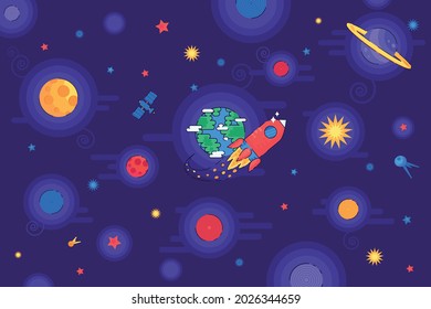 In cosmos space flying rocket spacecraft vector