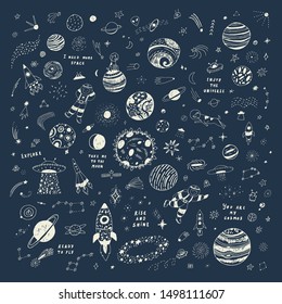 Cosmos space hand drawn illustrations set