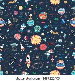 Cosmos space hand drawn seamless pattern