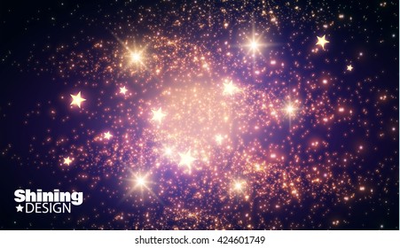 Cosmos Space. Magic Dust Texture. Shining Abstract Background. Sky with Fireworks. Vector illustration