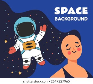 Cosmos space universe science dream concept. Vector flat graphic design cartoon illustration