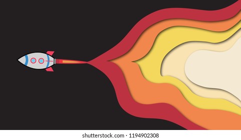 Cosmos with spaceship cartoon style. vector design