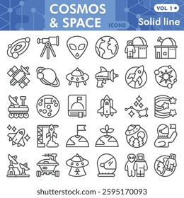 Cosmos symbols collection or sketches. Space exploration theme bar in line style signs for web and app. Vector graphics isolated on white background