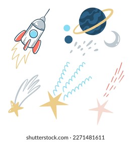 Cosmos theme icons, set of hand drawn vector illustrations
