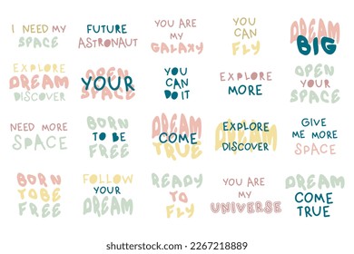 Cosmos themes handwritten slogans collection. Perfect for t-shirt, stickers, cards. Isolated vector illustration for decor and design.



