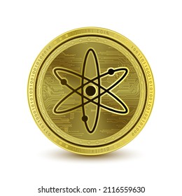 Cosmos (USD) coin isolated on white background. Cryptocurrency blockchain (crypto currency) digital currency, alternative currency. 3D Vector illustration. Symbol of business modern gold, money.