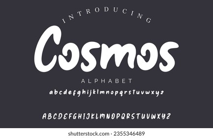 Cosmos, Schriftart im Vektorbürstenstil, Alphabet, Schrift, Typografie. Globale Armbanduhren.