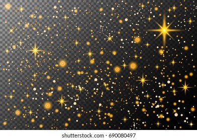 cosmos. Vector gold glitter particles background effect for luxury greeting rich card. Sparkling texture. Star dust sparks in explosion on transparent background. art