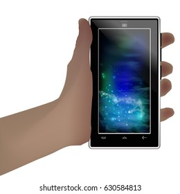 Cosmos wallpaper on smart phone. Illustration for your design. Cosmic threads. Beautiful space