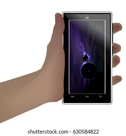 Cosmos wallpaper on smart phone. Illustration for your design. Cosmic threads. Meteor attack on the planet