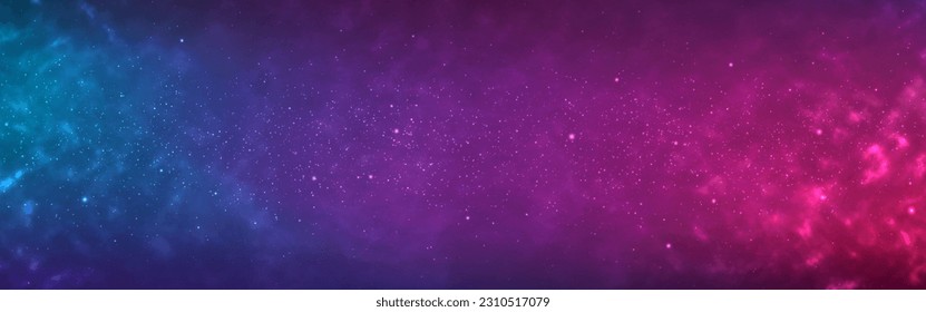 Papel tapiz Cosmos. Amplio universo colorido con nebulosa estrellada. Plantilla de afiche espacial realista. Estrellas mágicas brillantes. Fantasía efecto estrellín. Espacio ultraterrestre infinito. Ilustración vectorial.