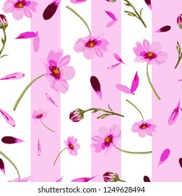 Cosmos Wedding-Flowers in Bloom, seamless repeat pattern