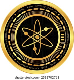 cosmos-atom cryptocurrency illustrations on abstract background. 3d illustrations.