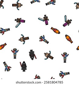 cosplay comic movie anime vector seamless pattern thin line illustration