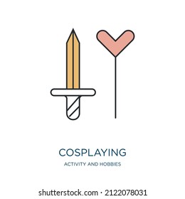 cosplaying icon from activity and hobbies collection. Thin outline cosplaying, character, cosplay detailed offset lineal color icon isolated on white background. Line vector cosplaying sign, symbol 
